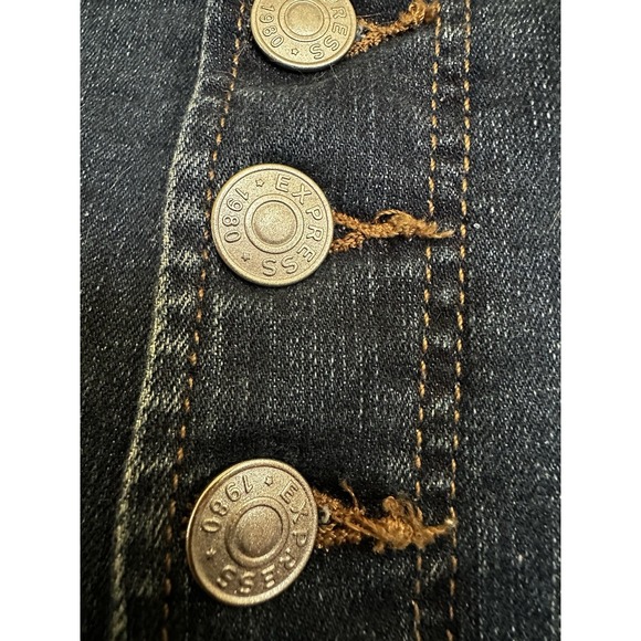 Express Denim Perfect Ankle High Rise Button Fly Blue Jeans Frayed Waist Sz 6 - Picture 2 of 6